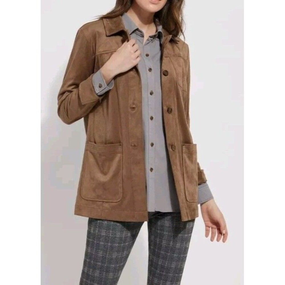 NWT Lysse Abigail Vegan Suede Button Down Jacket Cold Chestnut Size Large L New